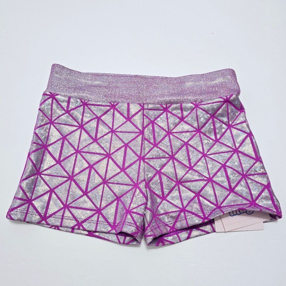 NWT More Than Magic -XS (4/5) M 7/ 8 Girls' Dazzle Printed Bike Shorts Purple